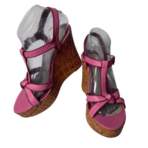 Anthropologie Cacharel Italy Platform Wedges Sandals Pink Leather Sz EUR 40 US 9 - Picture 2 of 7